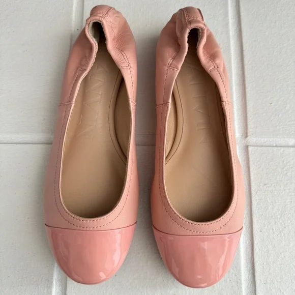 LANVIN Ballerina Flats Patent Cap Toe Rose Bubblegum Pink Size 35 - Picture 2 of 6